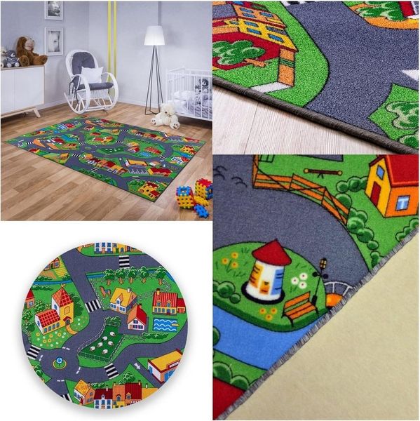MDEKOR Kinderteppich mit Straßen und Häuser – Spielspaß für Jungs und Mädchen, rechteckig, Große 100 x 180 cm