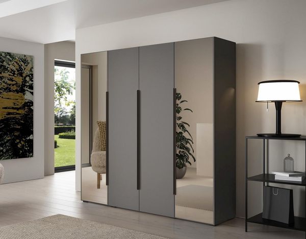 Compleo Kleiderschrank mit 4 Türen, Drehtürenschrank, Garderobenschrank mit Spiegel