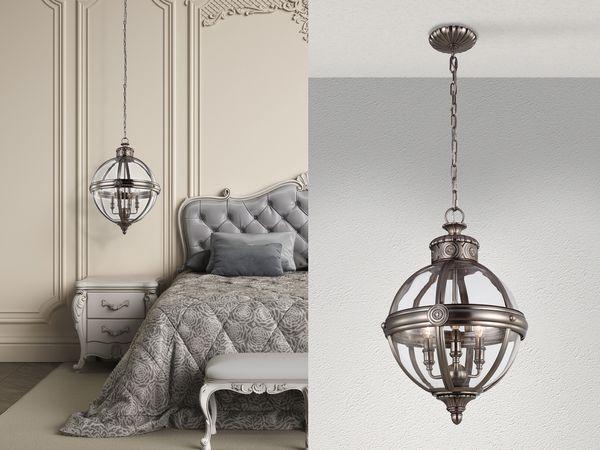LED Jugendstil Pendelleuchte aus massivem Stahl in Silber Antik, Ø 37cm