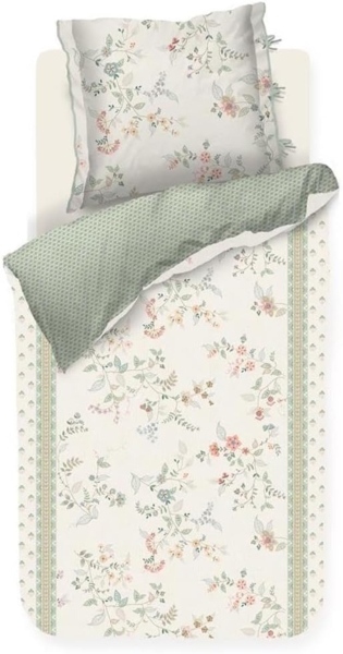PIP Studio Perkal Bettwäsche 135x200 Kili Flower White Blüten Ranken Wende sand
