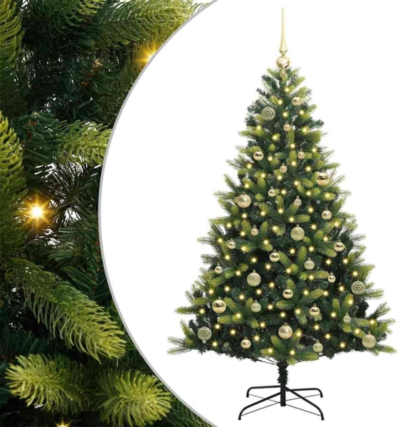 vidaXL Künstlicher geflammter Weihnachtsbaum 150 LEDs Grün 150 cm 3395986