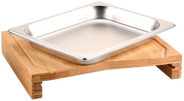 KESPER® Schneidebrett Brett mit Auffangschale und Saftrille, 36,5 x 28,5 cm, Bambus, Edelstahl, besonders langlebig und messerschonend