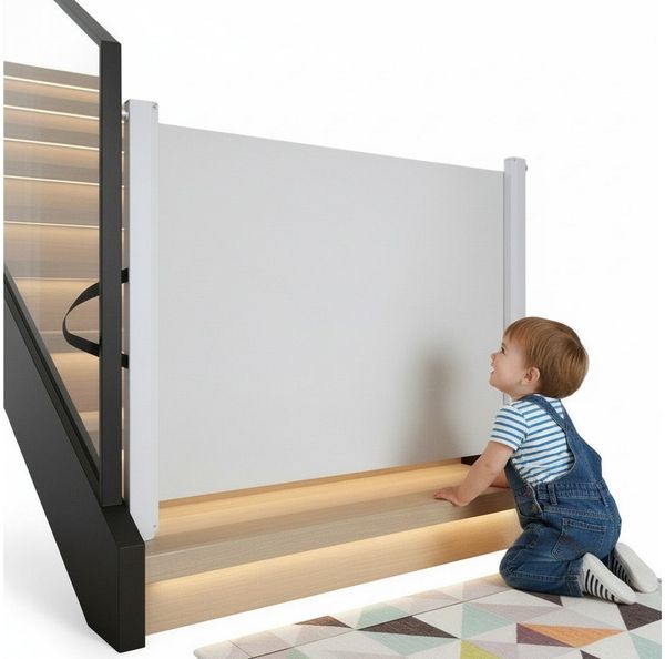 Melko Treppenschutzgitter Ausziehbares Absperrgitter für Tür und Treppe, Wandmontage (Einzelset, Set bestehend aus Treppenschutzgitter mit Befestigungsmaterial), Platzsparendes, ausziehbares Sicherheitsgitter für Türen und Treppen