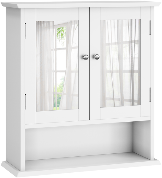 Wandmontierter Badezimmerschrank mit Spiegel, Weiß, MDF, höhenverstellbare Einlegeböden, offenes Regal, platzsparend Bild 7
