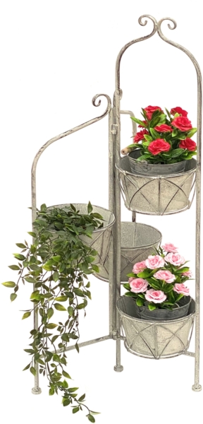 DanDiBo Blumentreppe Innen Metall Weiß Grau 100 cm Blumenständer mit 4 Töpfe 96128 Blumenständer Blumensäule Pflanzenständer Balkon Vintage