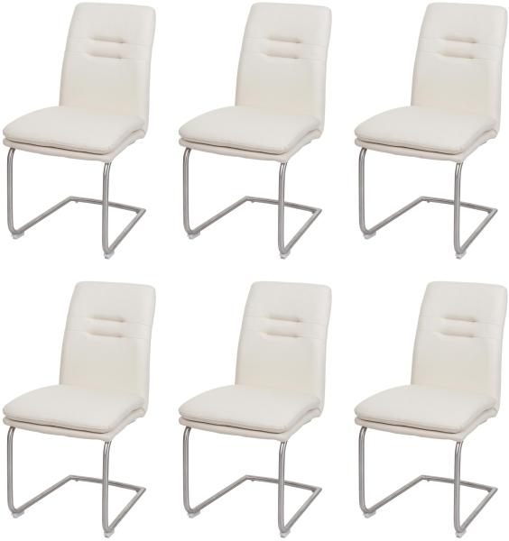 6er-Set Esszimmerstuhl HWC-H70, Küchenstuhl Freischwinger Stuhl, Stoff/Textil Edelstahl gebürstet ~ creme-beige