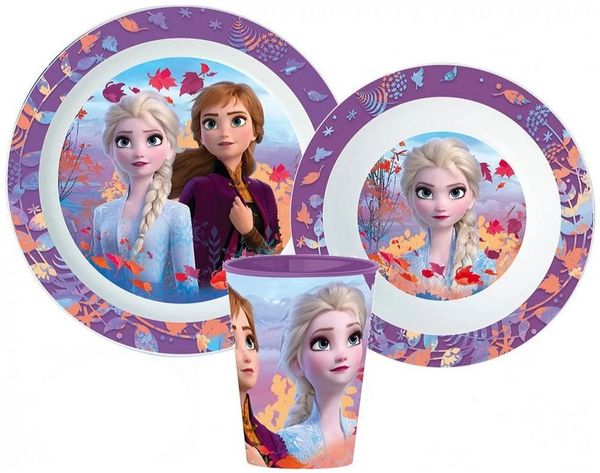 Disney Kindergeschirr-Set Disney Die Eiskönigin Elsa Kinder Geschirr-Set 3 teilig (3-tlg), 1 Personen, BPA-Frei, Becher Teller Schüssel