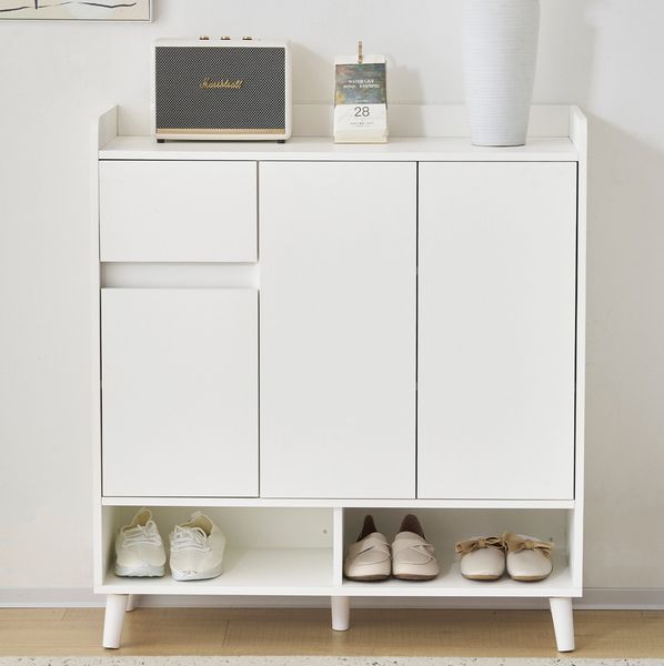Moderner Schuhschrank Weiß Mit Verstellbaren Trennwänden 90cm Breite Flexibler Stauraum Für Bis Zu 25 Paar Schuhe Flur Kommode Mit Massivholzbeinen Und Sicherheitsgriffen Inklusive Kippsicherung, 99cmx35cmx90cm, Weiß