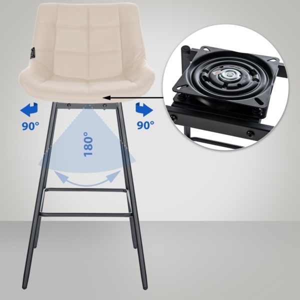 CLP Schwenkbarer Barhocker Weston I 90 Grad Drehbar I Metallgestell und Fußstütze,creme Kunstleder Bild 4