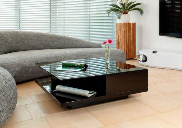 Couchtisch 100x36 cm MDF Glas Schwarz