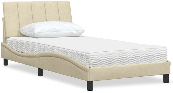 vidaXL Bett mit Matratze "Hanko" Creme 100x200 cm Stoff 3310515