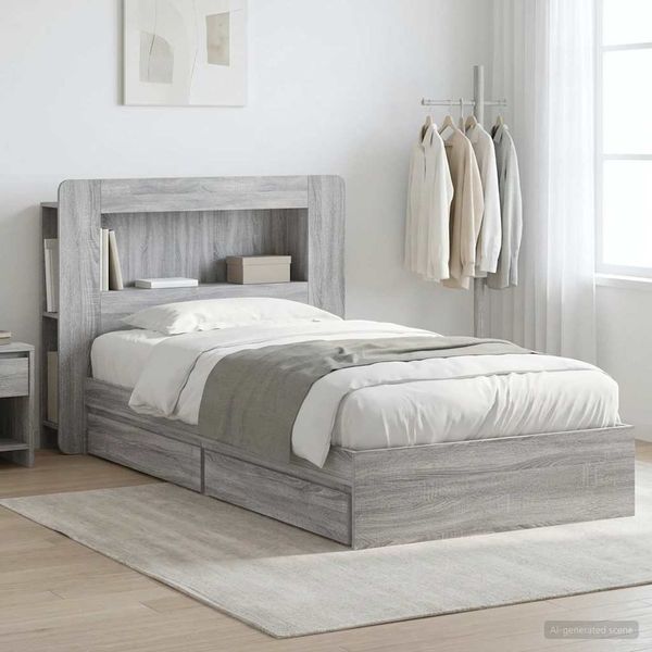 vidaXL Bettgestell mit Stauraum Grau Sonoma 75 x 190 cm Holzwerkstoff 3433613