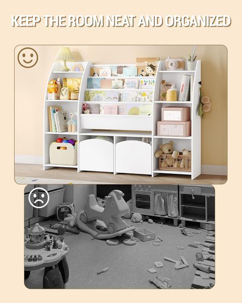 Kinderregal mit Zeitungsständer, Bücherregal Kinder mit 3 Säulen, 4 Ablagen, Spielzeugregal, Kinder mit Aufbewahrungsbox, für Kinderzimmer, Wohnzimmer, 30 x 140 x 100 cm, Weiß Bild 7