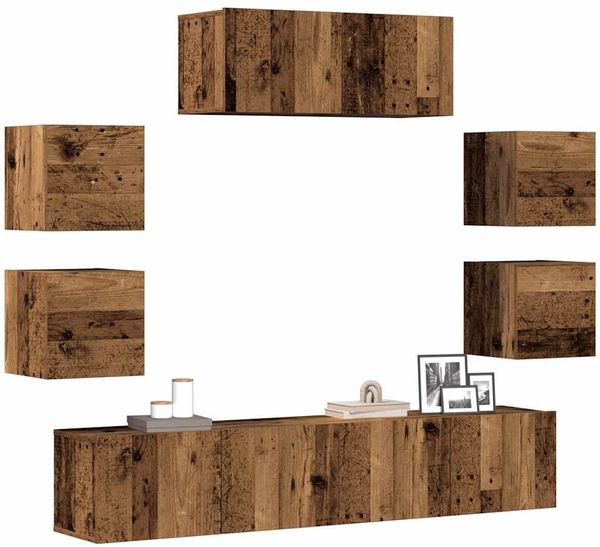 vidaXL 7-tlg. TV-Schrank-Set Wandmontage Altholz-Optik Holzwerkstoff 3329013