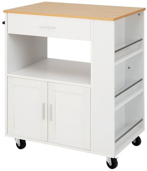 COSTWAY Küchenwagen, Servierwagen mit 3 Gewürzregalen & großem Schrank