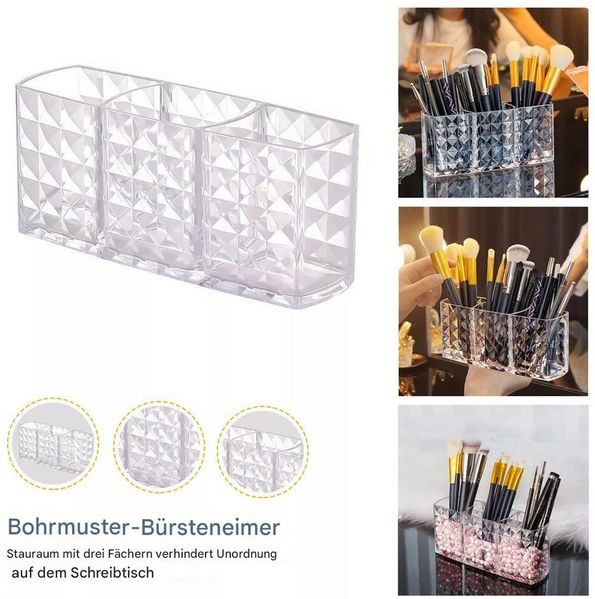SURFOU Organizer Schminktisch Organizer Make Up Pinselhalter Kosmetik Aufbewahrung (Make-up Organizer, Kosmetikpinselhalter, Kristall Acryl Aufbewahrung, 1 St, 3 Fächern Make-uppinsel-Aufbewahrungsbox), für Büros, Badezimmer, Küchen, Schlafzimmer