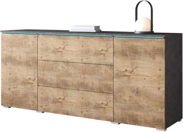 Kommode Doppo 150 (Farbe: Matera / Kastanien Breslau, mit RGB LED Beleuchtung)