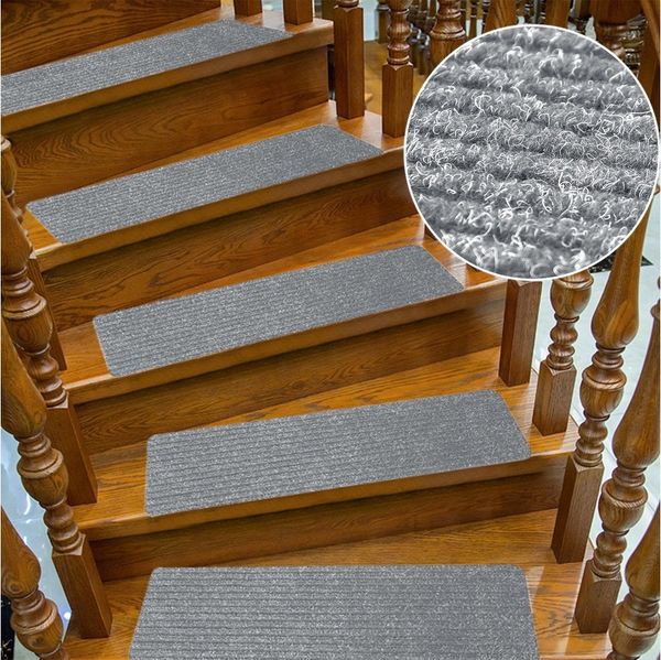 CALIYO Stufenmatte 15-Tlg Stufenmatten Rechteckig 76x20cm Trittfläche Stufenschoner, Treppenschutz in 3 Farben, Höhe: 12 mm, Velours-Oberfläche