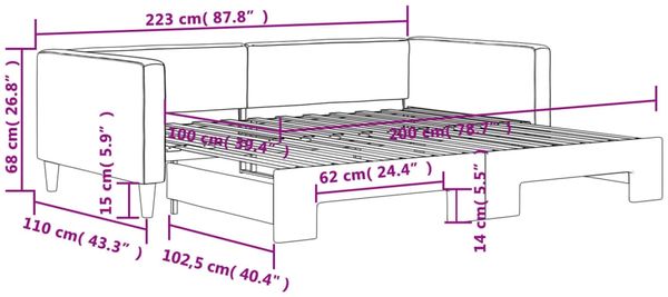 vidaXL Tagesbett Ausziehbar Hellgrau 100x200 cm Stoff 3196583 Bild 11