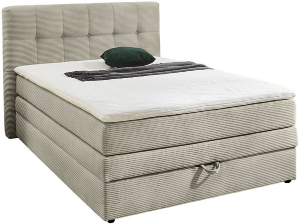 Boxspringbett 140x200 cm H3 Federkernmatratze Bonell Topper, Cord in Beige Grau
