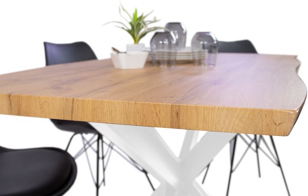 Esstisch Baumkante Holz-Optik Wildeiche 140 x 80 Spider-Gestell weiß JOSY 142463972 Bild 3