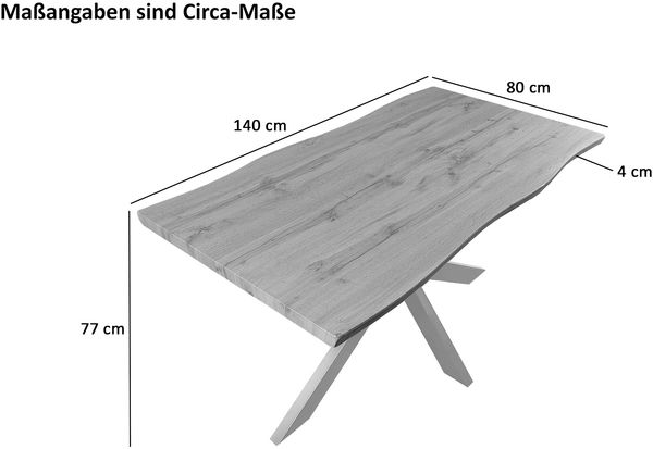 Esstisch Baumkante Holz-Optik Wildeiche 140 x 80 Spider-Gestell weiß JOSY 142463972 Bild 6