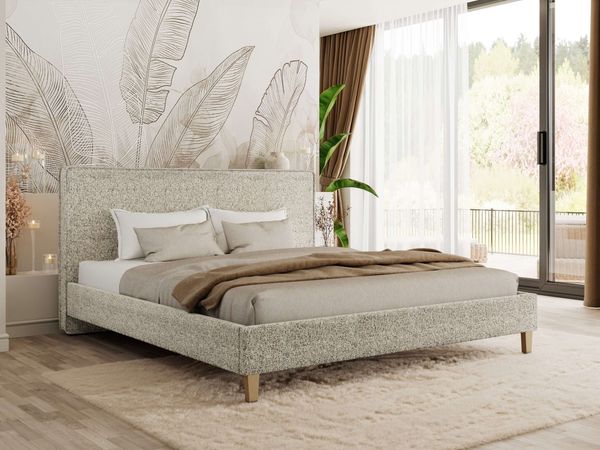 Design Polsterbett LUMARO CLASSIC 200 x 200 cm mit Lattenrost & 12cm hohen Füßen, Doppelbett mit Kopfteil, Konfigurierbar, Pocket Matratze - Beige Strukture - VIRE LUX