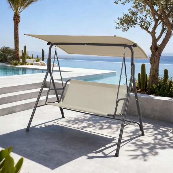 Hollywoodschaukel Satten 3-Sitzer 173x119x153 cm Grau/Beige [en. casa]