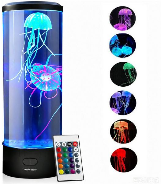 MOPUEA LED Nachtlicht LED Nachtlicht Quallen Lavalampe – Runde echte Quallen Aquarium Lampe, Farbwechsel, beruhigend, leise, dekorativ, entspannend