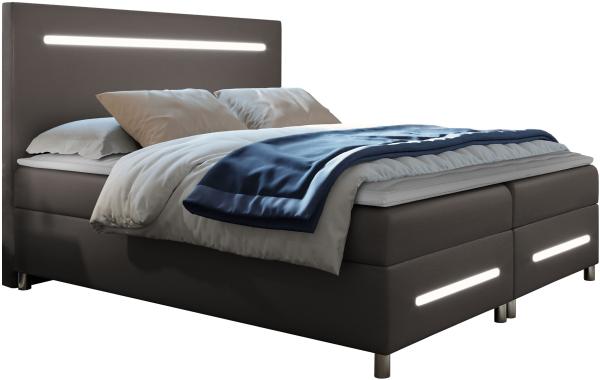 Mirijan24 'Saziro' Boxspringbett mit LED, H3, Kunstleder dunkelgrau, 140 x 200 cm