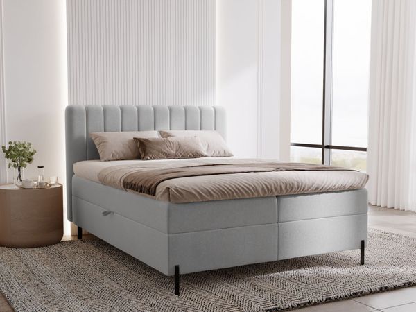GRAINGOLD Primavera Boxspringbett 160x200, Boxspringbett, Kopfteil, mit hohe Beine, Velour-Stoff, Hellgrau