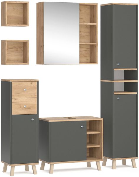 Badmöbel-Set Senyo Anthrazit 5 Teile Vicco
