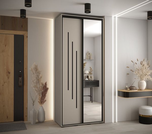ABIKS MÖBEL Schwebetürenschrank Dakota 9 Schlafzimmerschrank mit Spiegel, Kleiderstange und Regalen