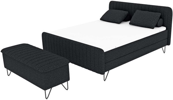 Boxspringbett Aurelio Hocker - Boucle-Stoff - schwarz - 160x200 cm