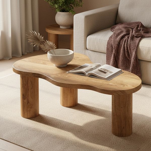 skølm 'Máni' Couchtisch in organischer Form, Eichenholz geölt und lackiert, Eichenoptik, Beistelltisch für Wohnzimmer