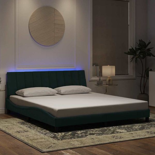vidaXL Bettgestell mit LED ohne Matratze "Hanko" Dunkelgrün 180x200 cm Samt 3213796