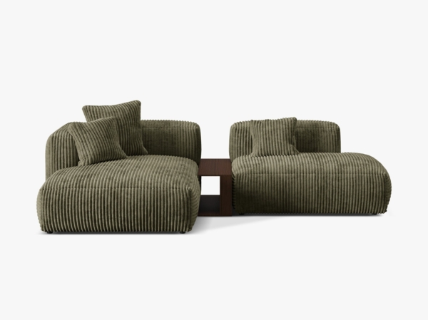 Micadoni Ecksofa Martina 2-Sitzer mit Couchtisch Kord Moßgrün Links