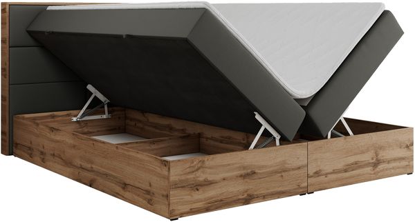 Boxspringbett mit Kopfteil und Topper, Polsterbett - ALBERO 2 - 180 x 200 cm - Dunkelgrau Kunstleder - H3 Bild 5
