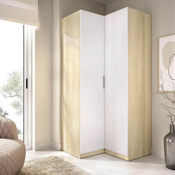 Vente-unique - KALONY Wardrobe and walk-in wardrobe Holz, Platte BeigeWeiß - B 51,4 cm x H 203,5 cm x L 96,9 cm