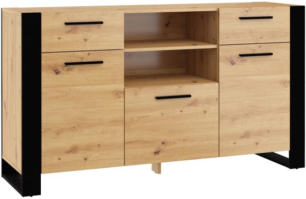 Domando Sideboard Carrara M1 Modern Breite 155cm, Kufenoptik in Artisan Eiche und Schwarz Matt