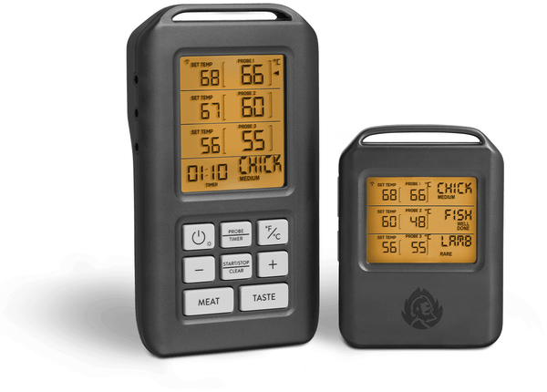 BURNHARD® Funk Grillthermometer mit 4 Temperaturfühlern, 30m Reichweite, Digital Braten-Thermometer für Grill & Backofen, Timer, BBQ Thermometer, Grillzubehör für Fleisch & Fisch - Schwarz - #943174