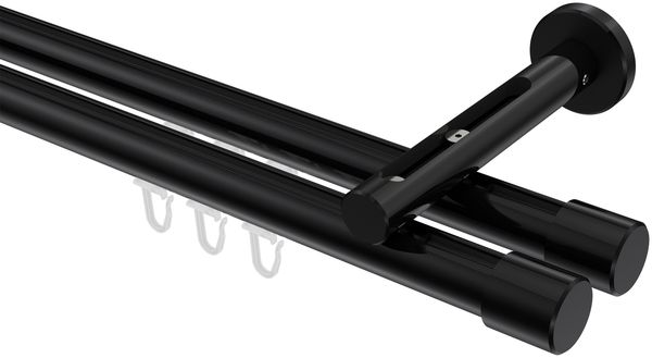 Innenlauf-Gardinenstangen-Set Siteno Santo 100 cm, 2-läufig, 20 mm Ø Schwarz