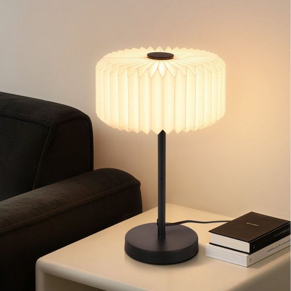 Nettlife Nachttischlampe Retro Weiß papierlampenschirm G9 Nachtisch Leselampe Tischleuchte, mit Kabel, LED wechselbar, Nachtisch Leselampe für Schlafzimmer Schreibtisch Restaurant