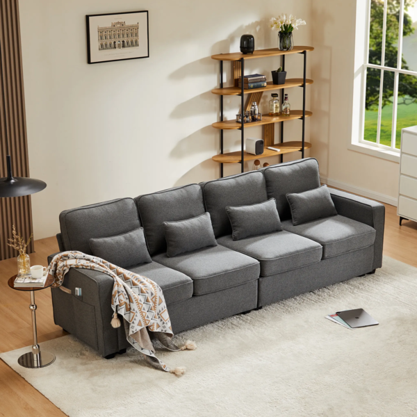 Big-Sofa, 264 cm, 4-Sitzer inkl. loser Zier- und Rückenkissen, Leinen Bezug, Polstersofa, Wohnzimmersofa Bild 1