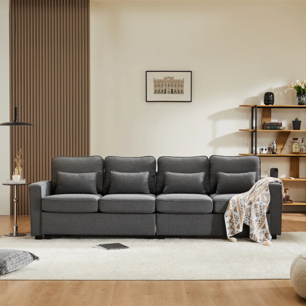 Big-Sofa, 264 cm, 4-Sitzer inkl. loser Zier- und Rückenkissen, Leinen Bezug, Polstersofa, Wohnzimmersofa Bild 2
