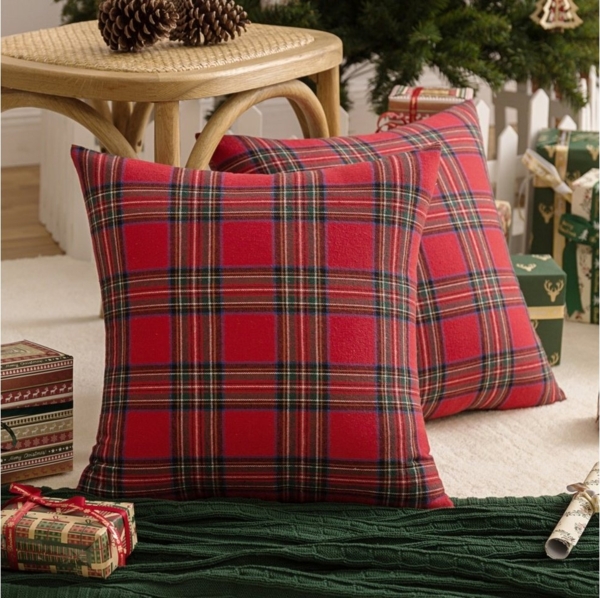 BTTO Kissenbezüge Kissenbezüge weihnachten 45x45 cm,Kariert Plaid Quadratisch Kissenhülle, (4 Stück), für Dekor Schlafzimmer Wohnzimmer Couch Büro,Weihnachten Bild 1