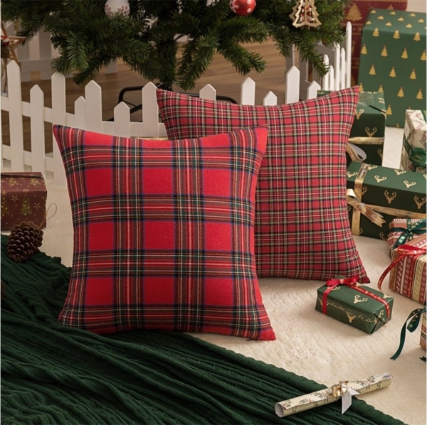 BTTO Kissenbezüge Kissenbezüge weihnachten 45x45 cm,Kariert Plaid Quadratisch Kissenhülle, (4 Stück), für Dekor Schlafzimmer Wohnzimmer Couch Büro,Weihnachten Bild 3
