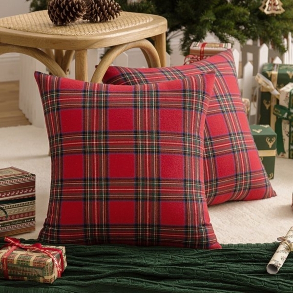 BTTO Kissenbezüge Kissenbezüge weihnachten 45x45 cm,Kariert Plaid Quadratisch Kissenhülle, (4 Stück), für Dekor Schlafzimmer Wohnzimmer Couch Büro,Weihnachten Bild 4