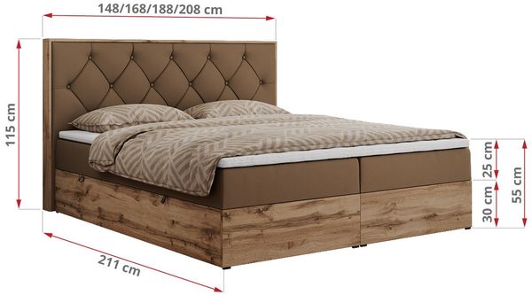 Boxspringbett, Schlafzimmerbett, Bettkasten - VENETO - 160 x 200 cm - Braun Kunstleder - H4 Bild 5