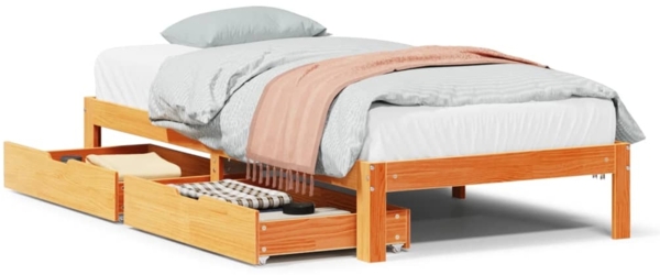 vidaXL Massivholzbett mit Schubladen Wachsbraun 75x190 cm Kiefer 3301958